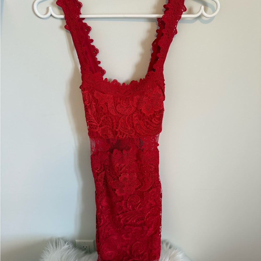 VENUS Red Lace Mini Dress